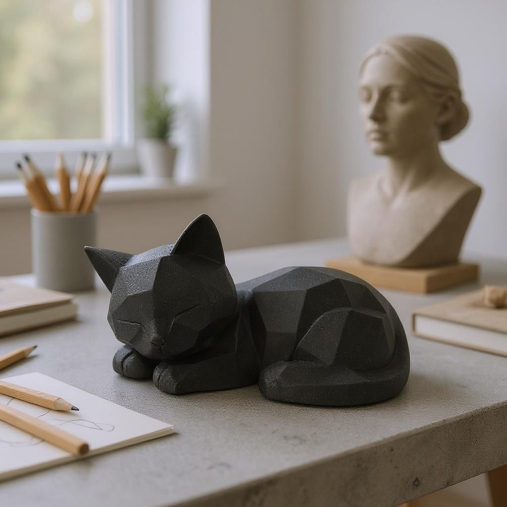 Cute Sleeping Low Poly Kitten - Side View